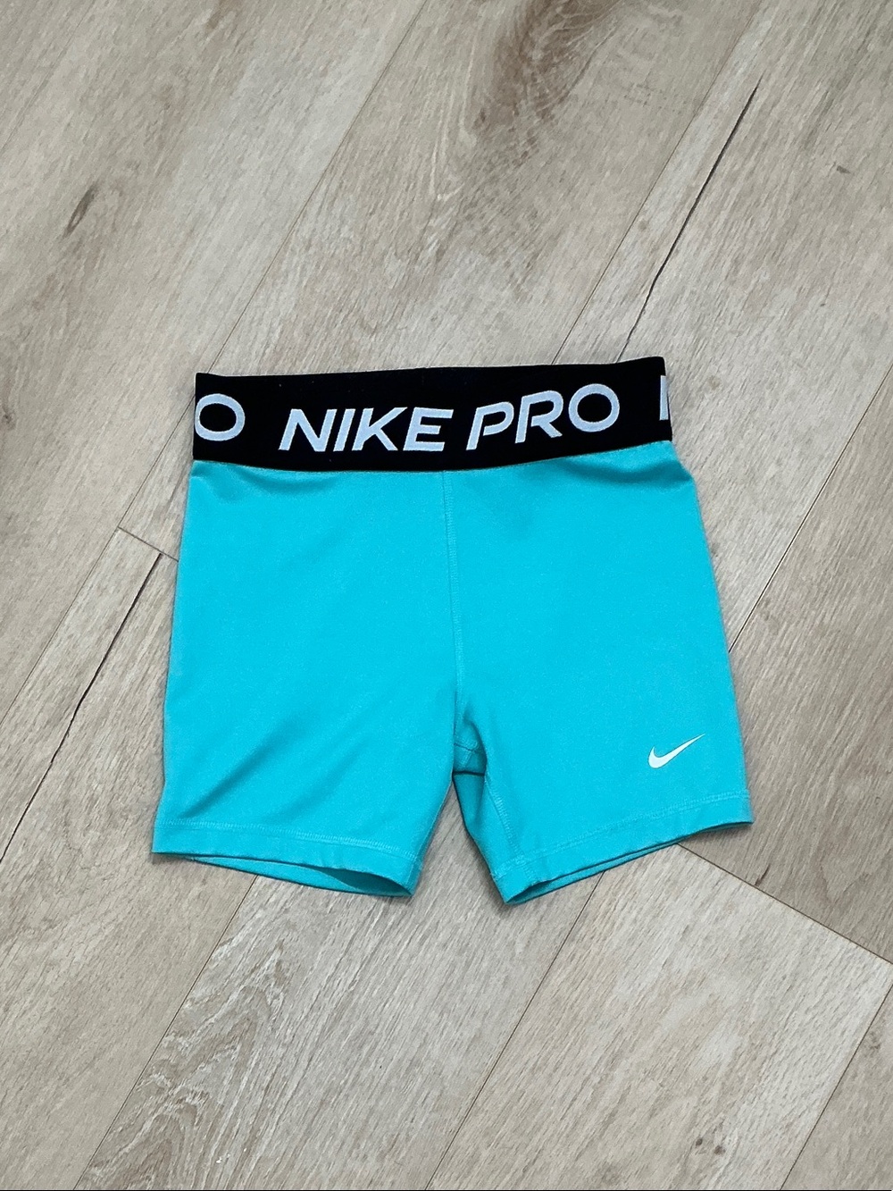 Nike Turquoise Pro Girls' Athletic Bike Shorts with Black Logo Waistband